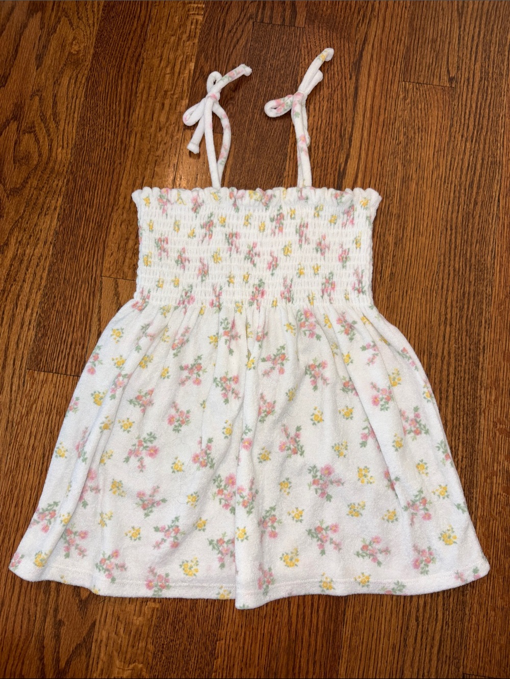 Girls Grayson Mini White Floral Smocked Tank Dress - Pink & Yellow Flowers 3T